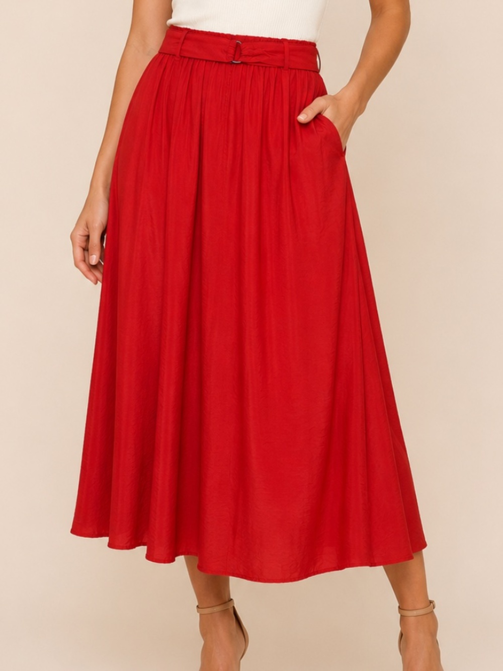 Nine West Orange Red Belted Midi Aline Flared Maxi Skirt XL bohochic tomato girl